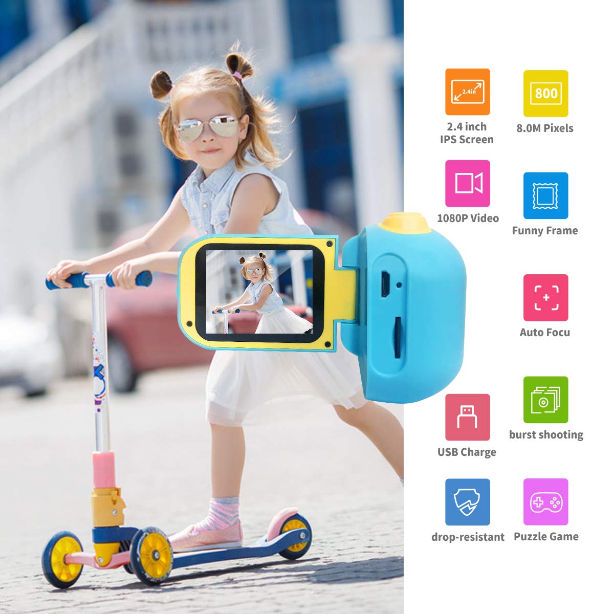 Mini Cámara Digital Portátil Infantil Azul MBO-MCF32BL