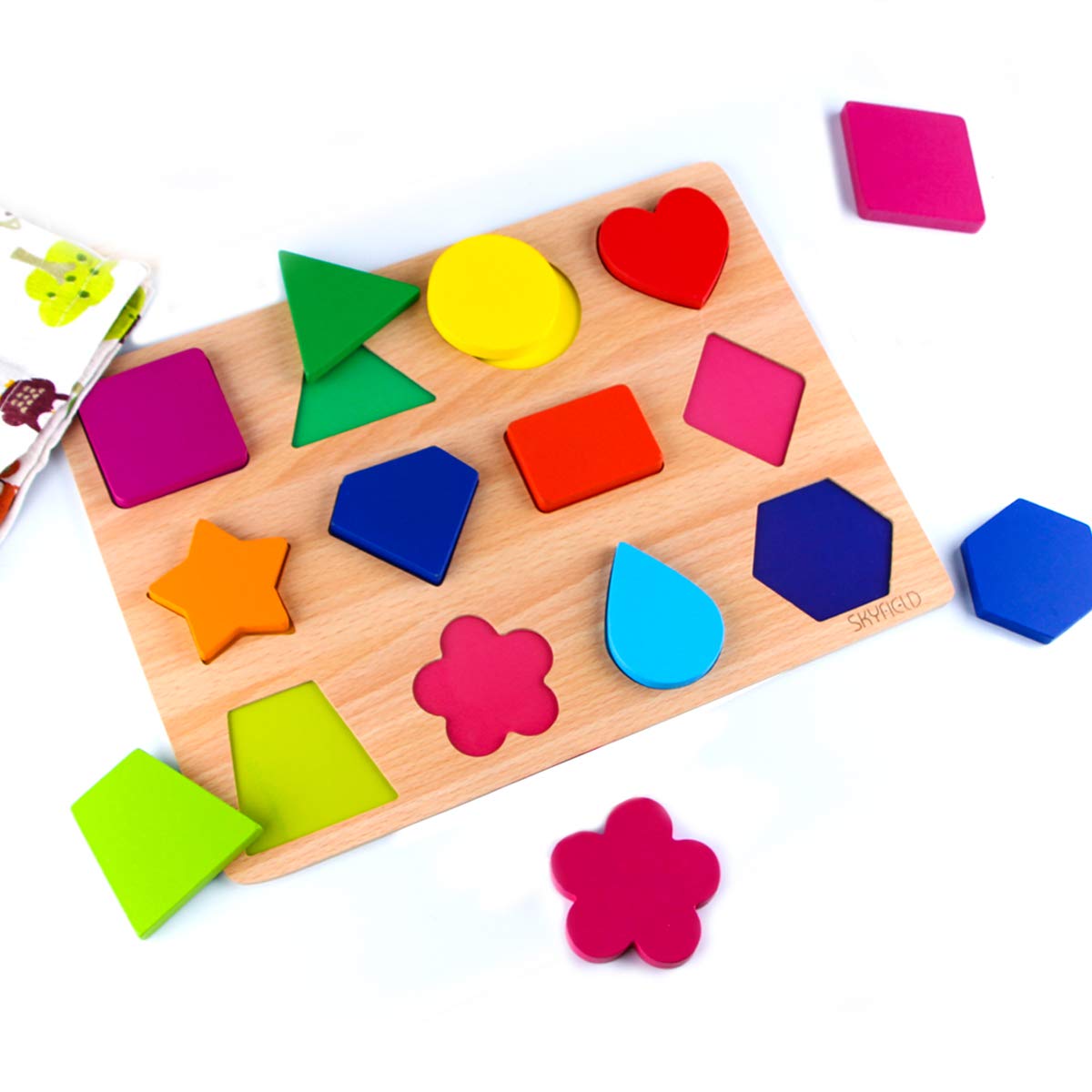 Skyfield Wooden Shape Puzzles, Early Educational Developmental Toy for 2, 3, 4, 5, 6 Years Old Boys and Girls, for Toddlers, Kids, Preschoolers, 13.4
