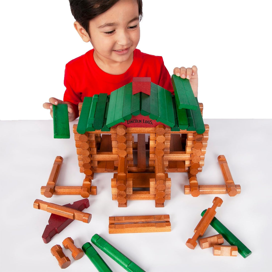 Custom Lincoln Logs - Set Of 10 Extra Long Logs (10.5 Inches Each), Stained Red Mahogany