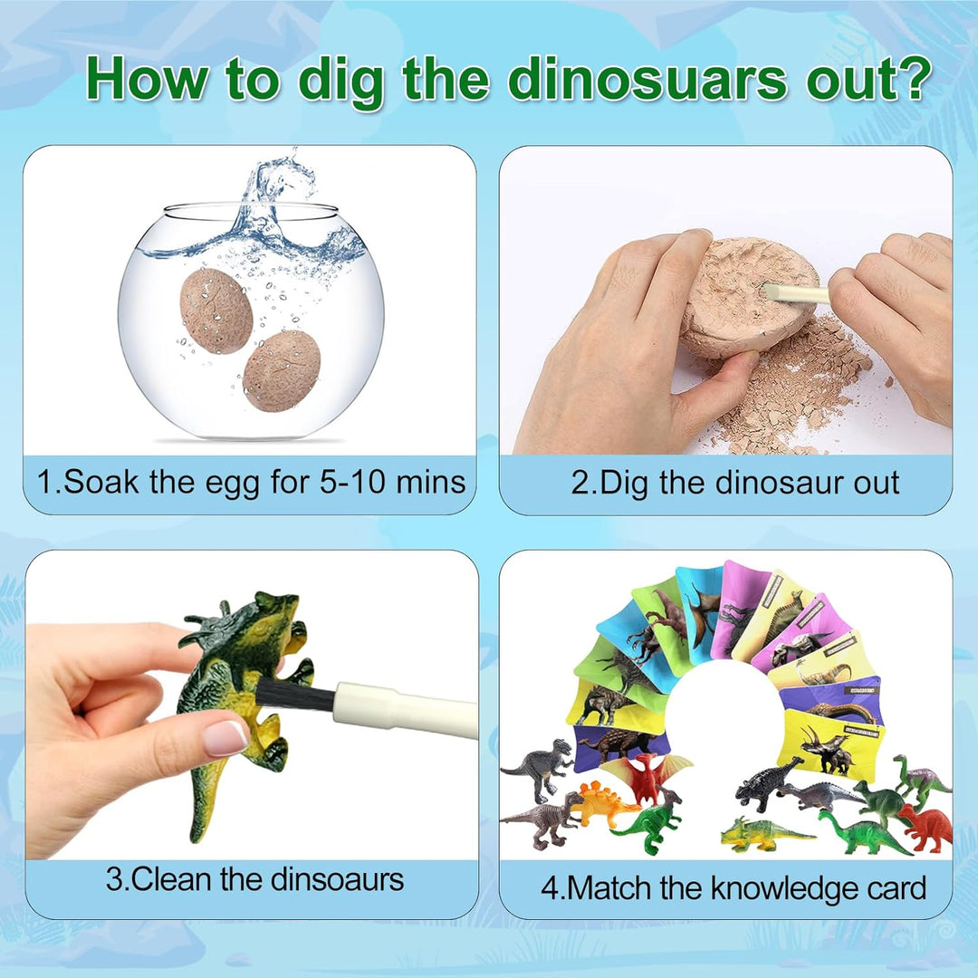 Dino Eggs Dig Kit,Easter Egg Dinosaur Toys For Kids,Dig Up 12 Eggs & Discover Surprise Dinosaurs,Science STEM Activities,Educational Gifts For Boys Girls 4 12