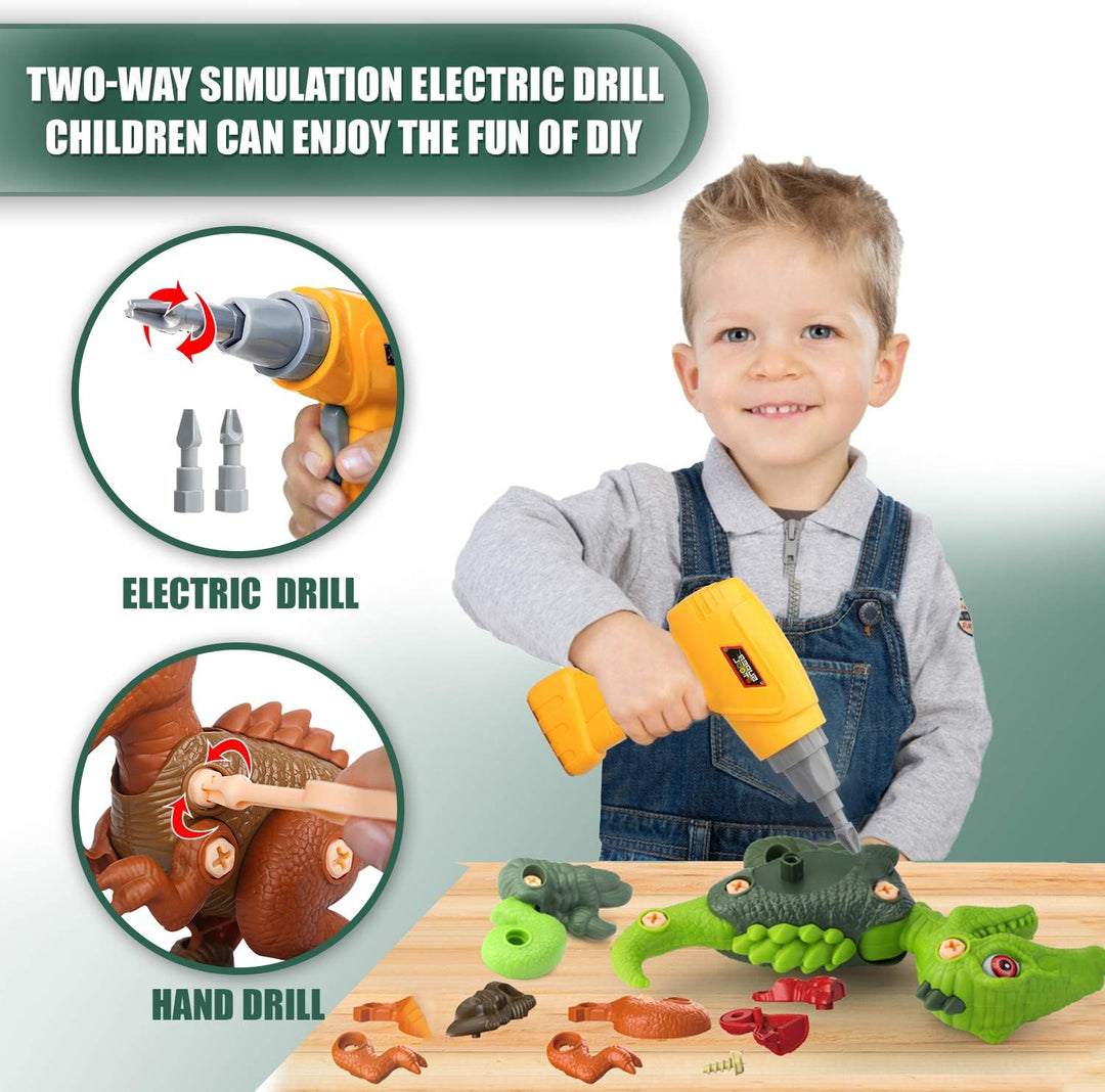 Dinosauri Giocattolo Da Costruire Per Bambini – 4 Set Con Trapano Elettrico E Scatola Portaoggetti