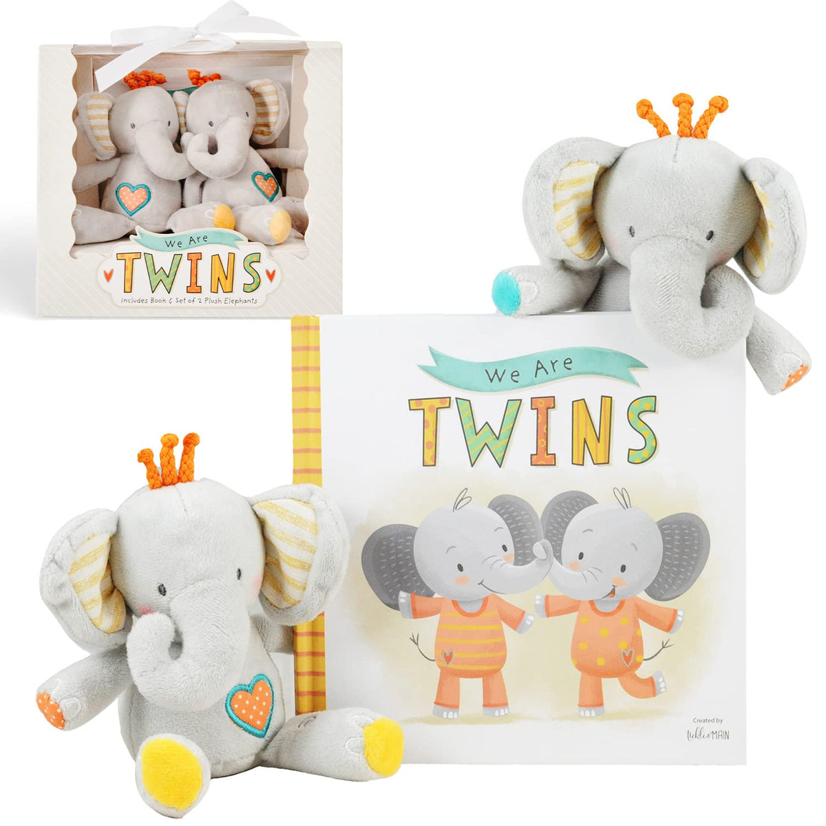 Baby Twins Gift Set - Keepsake Book & 2 Plush Elephant Rattles – Smart ...