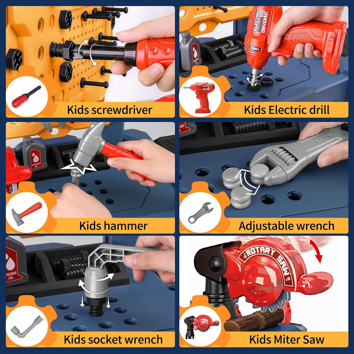Kids Plastic Workbench & Electric Drill Set | Sturdy Toddler Tool Bench with Storage Case for Boys & Girls Age 3+