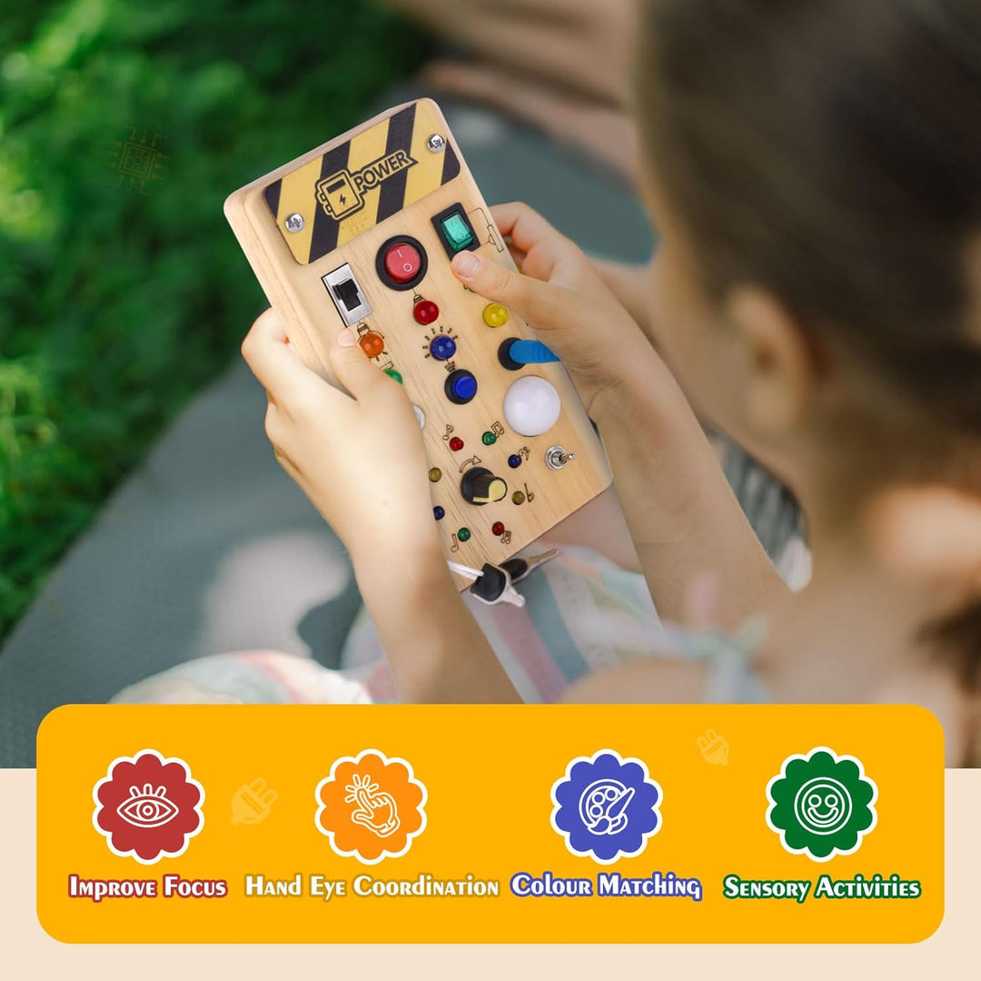 Busy Board Montessori 1 an : Jouet Éducatif en Bois, LED et Musiques Busy Board Montessori 1 an : Jouet Éducatif en Bois, LED et Musiques