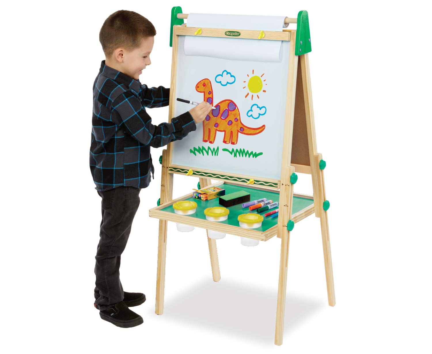 U.S. Art Supply Children's 3-Sided Art Activity Easel with 3 Magnetic Shelf Stations, Chalkboard, Blackboard, Dry Erase