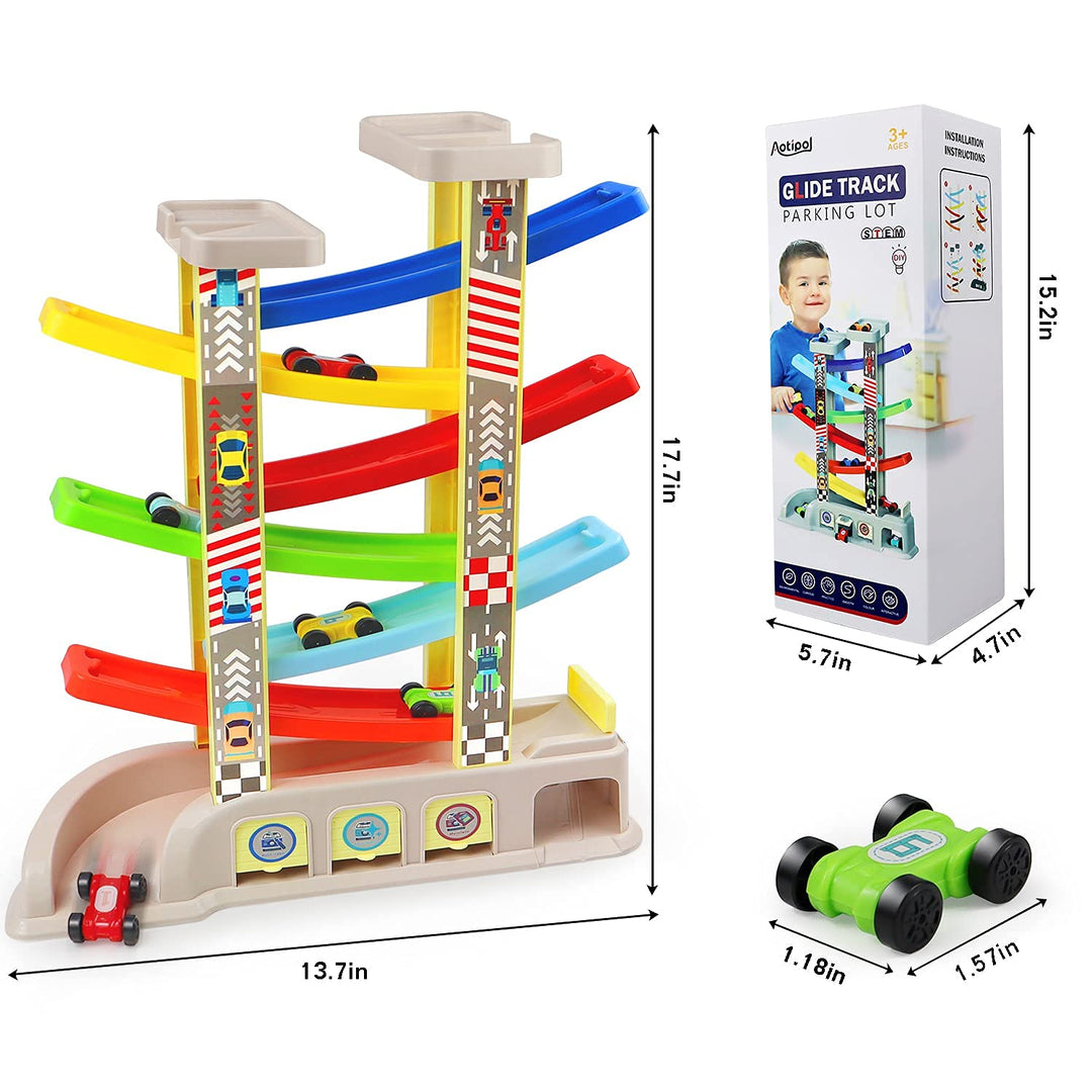 Montessori Toys for 2 3 Year Old Boys Toddlers, Car Ramp Toys with 6 Cars & Race Tracks, Garages and Parking Lots, Ramp Racer Toy Gift for Boys Girls Age 18 Months and Up, Multicolor