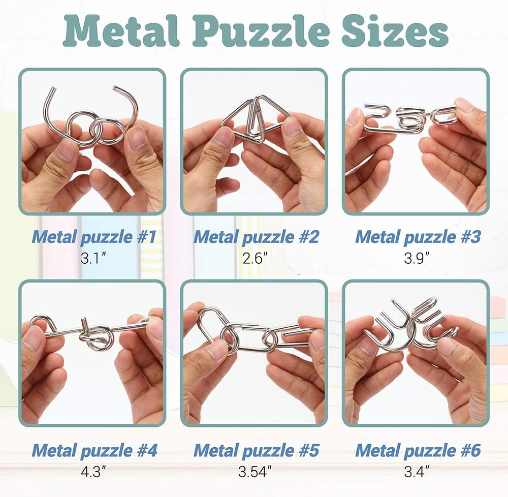 9-Piece Magnificent STEM Puzzle Wonders Set | Wooden Block & Metal Linked Brain Teasers for Kids 3+