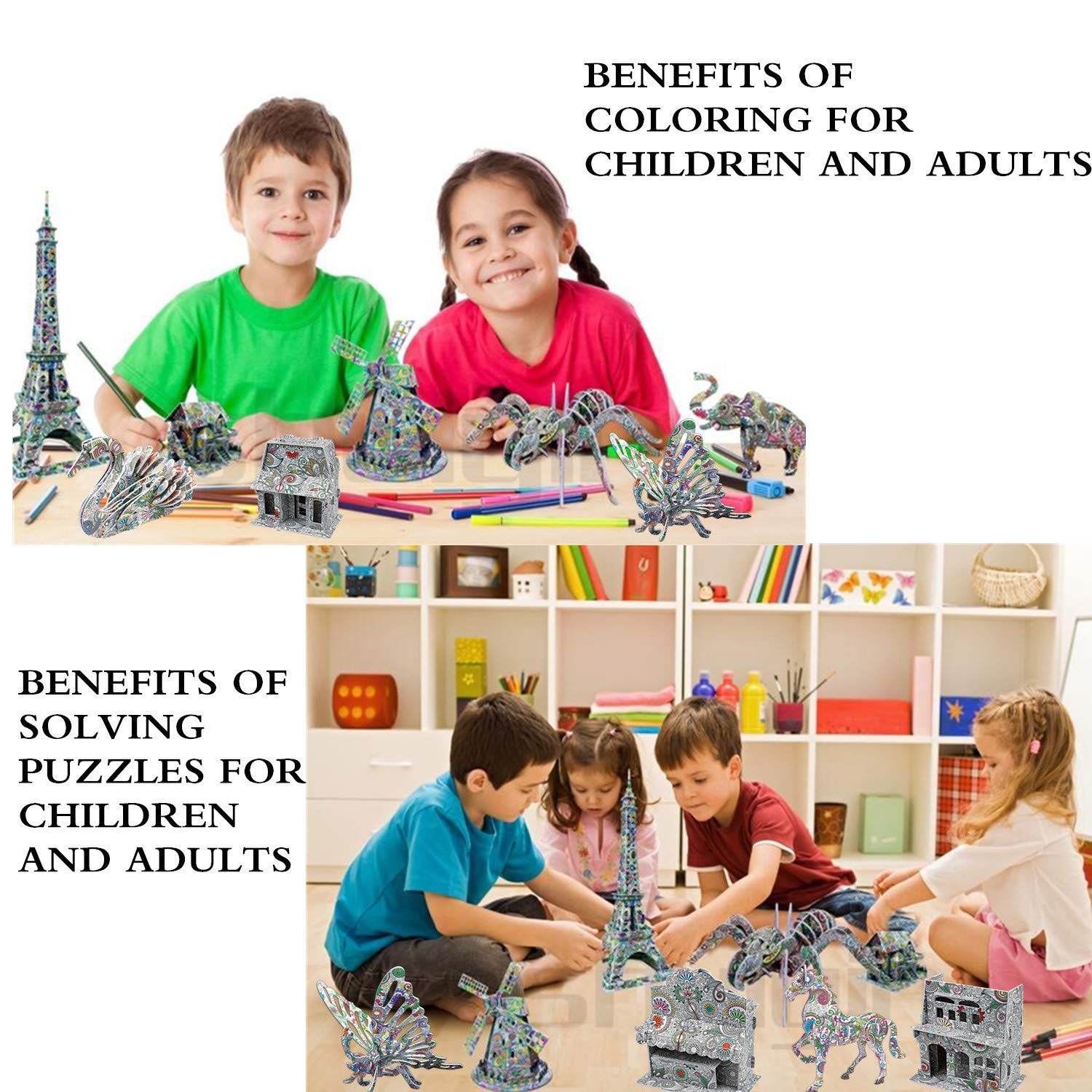 Arts Crafts for Kids Ages 6-8-12, 7 Sets Mandala 3D Coloring Puzzles, Art Supplies for Kids 9-12 DIY 3D Puzzles for Kids Ages 3-5 4-8, Crafts for