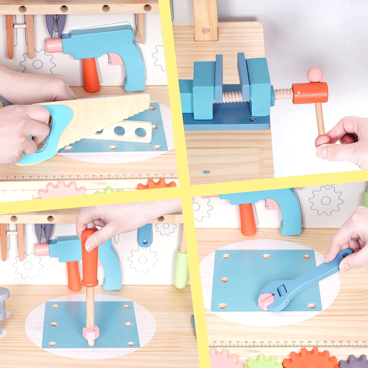 Wooden Toddler Workbench Tool Set | Sturdy Construction Station with Hammer & Screwdriver for Kids Age 3+ STEM Learning