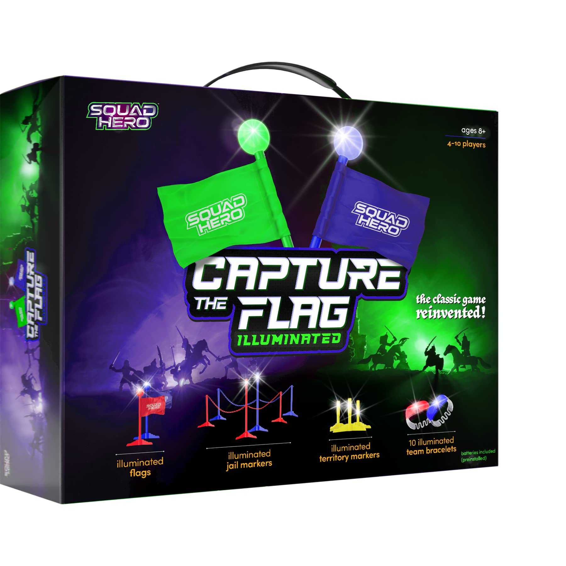 Black Series Capture The Flag LED Glow Set, 4-Player Kit, Two Teams, 4  Wristbands, 2 Cube Flags, 8 Zone Markers, Fun Outdoor Game For Kids &  Adults, Play Day Or Night 