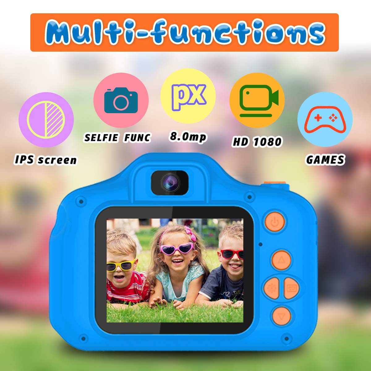 Kids Selfie Digital Camera 1080P | Dual Lens, 8MP Shockproof Camcorder with 32GB SD Card for Toddlers 3+