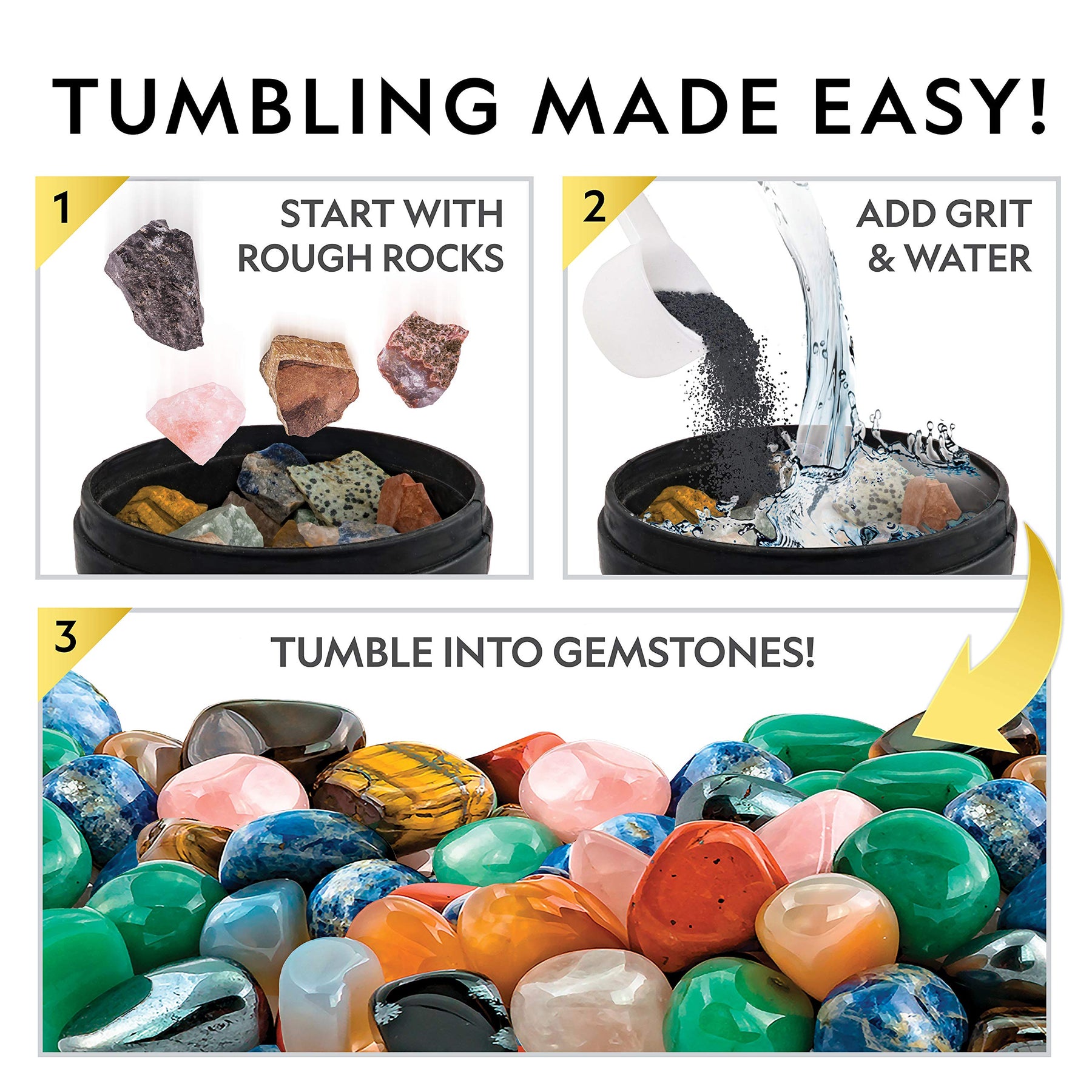 NATIONAL GEOGRAPHIC Hobby Rock Tumbler Kit - Rock Polisher for Kids &  Adults, Noise-Reduced Barrel, Grit, 2.5 Pounds Raw Gemstone & Jasper Mix,  Great