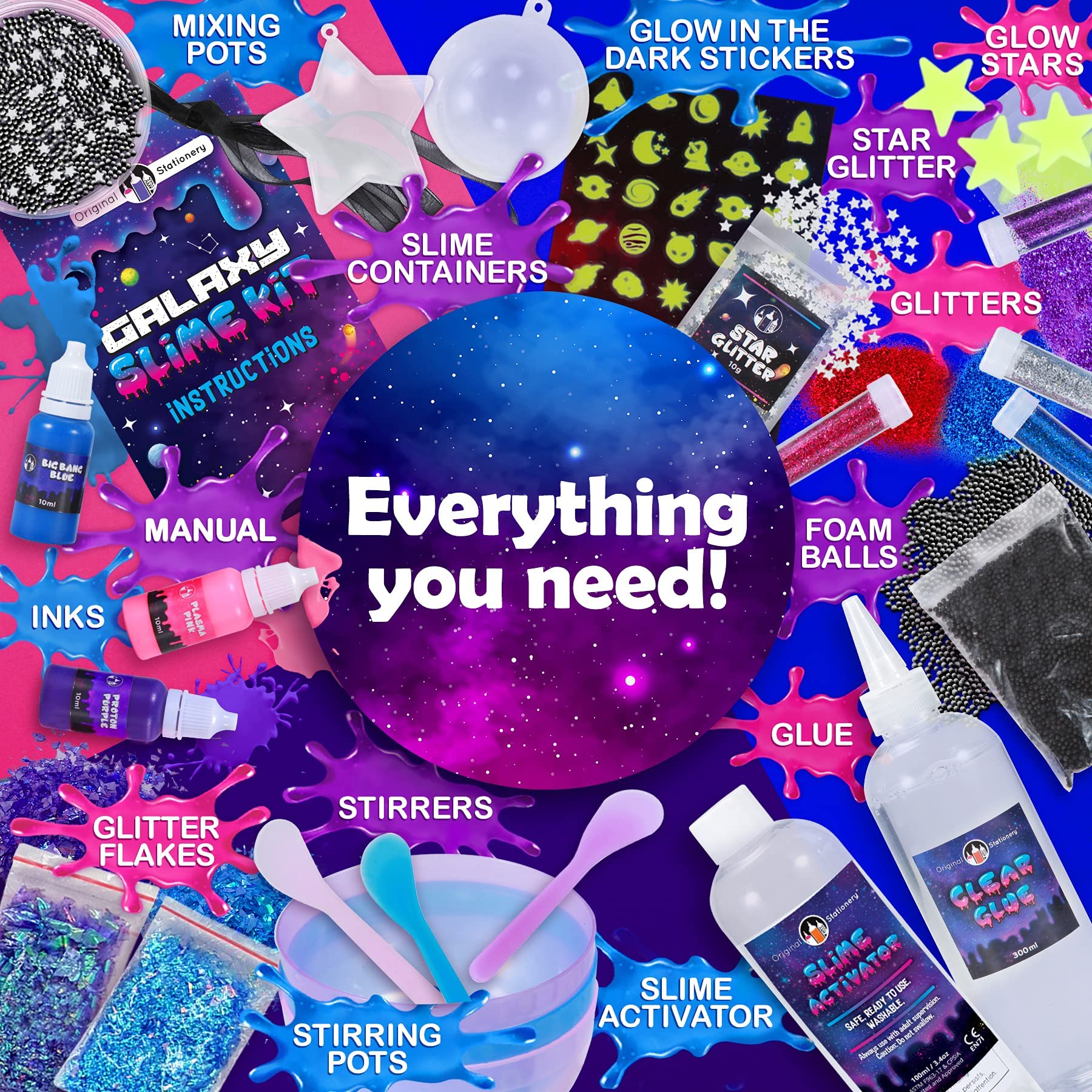 EXPERTOYS DIY Make Your Own Slime, 3 in 1 Slime making Kit, 7 years and  above, Make amazing Neon, Glow in Dark and Galaxy Slimes